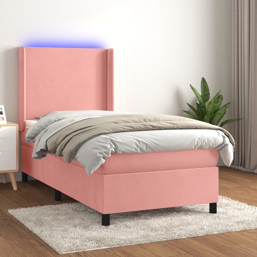 Κρεβάτι Boxspring με Στρώμα & LED Ροζ 100x200 εκ. Βελούδινο