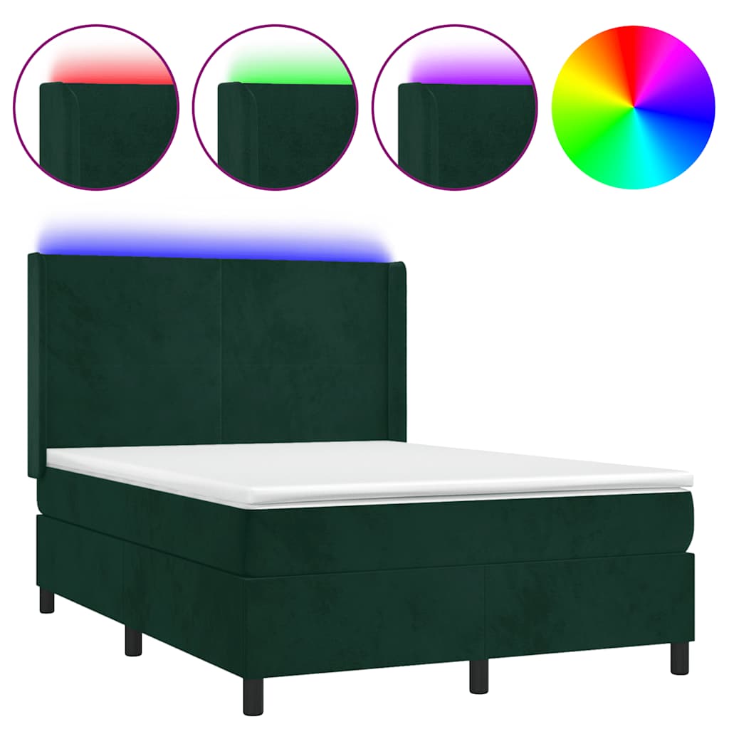 Κρεβάτι Boxspring με Στρώμα & LED Σκ. Πράσινο 140x190εκ Βελούδο - Pakobazaar