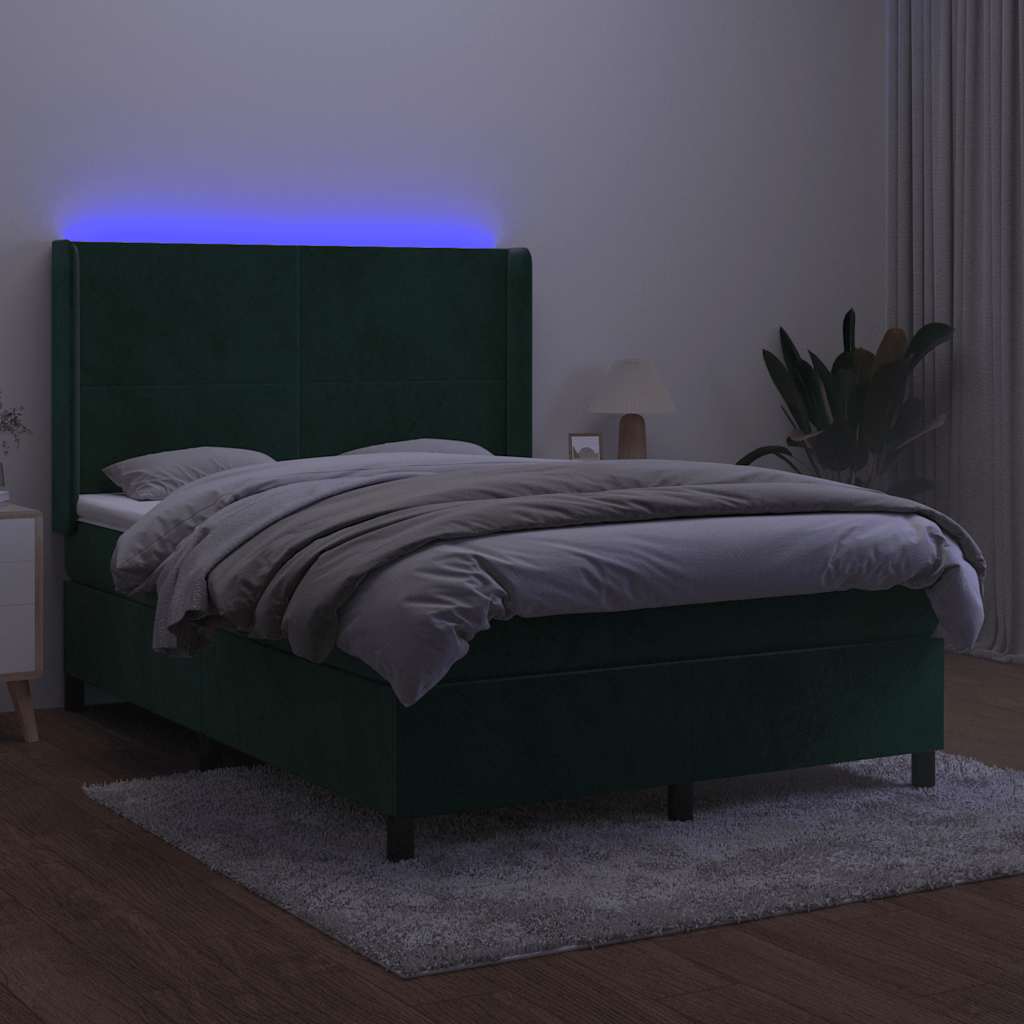 Κρεβάτι Boxspring με Στρώμα & LED Σκ. Πράσινο 140x190εκ Βελούδο - Pakobazaar