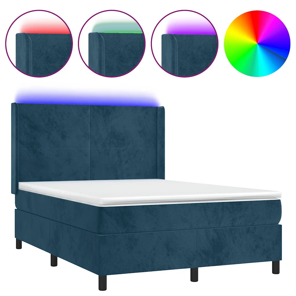 Κρεβάτι Boxspring με Στρώμα & LED Σκ. Μπλε 140x190εκ. Βελούδινο - Pakobazaar