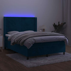 Κρεβάτι Boxspring με Στρώμα & LED Σκ. Μπλε 140x190εκ. Βελούδινο - Pakobazaar