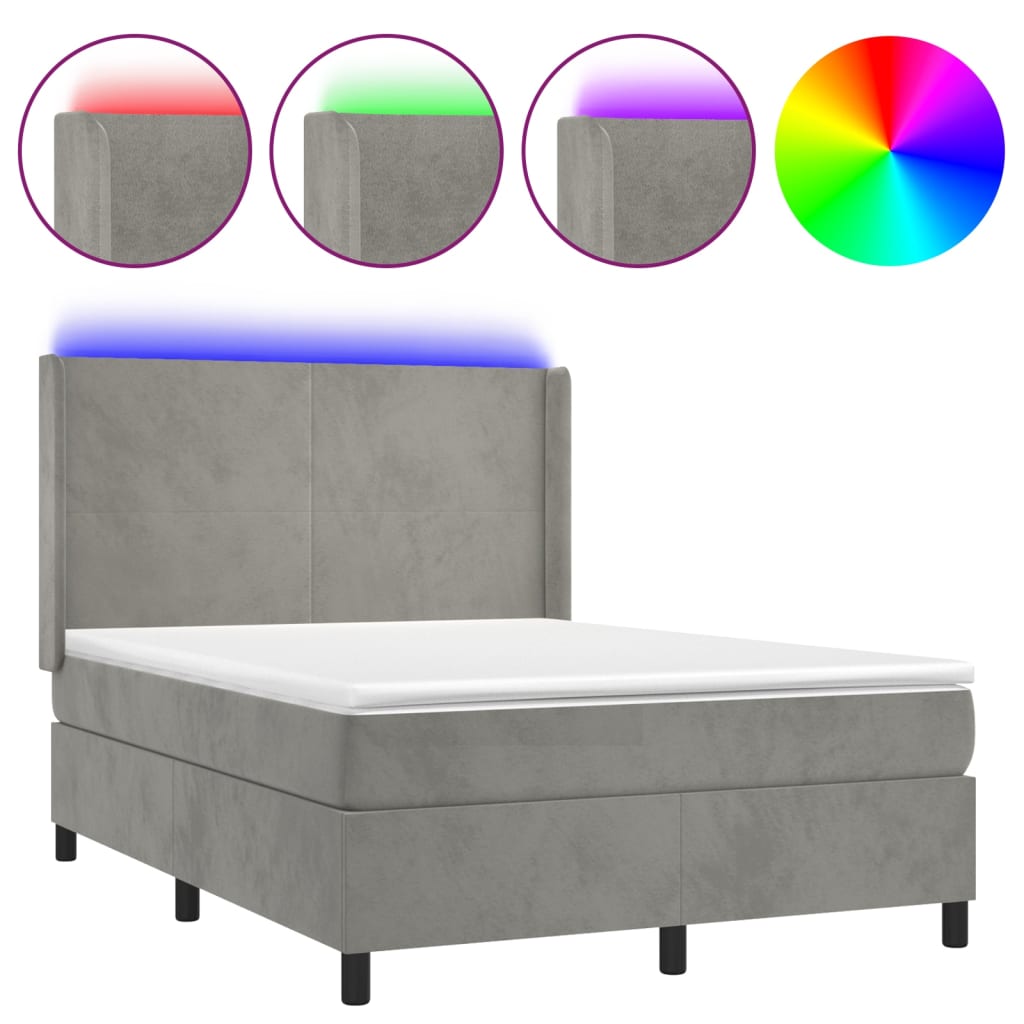 Κρεβάτι Boxspring με Στρώμα & LED Αν.Γκρι 140x200 εκ. Βελούδινο