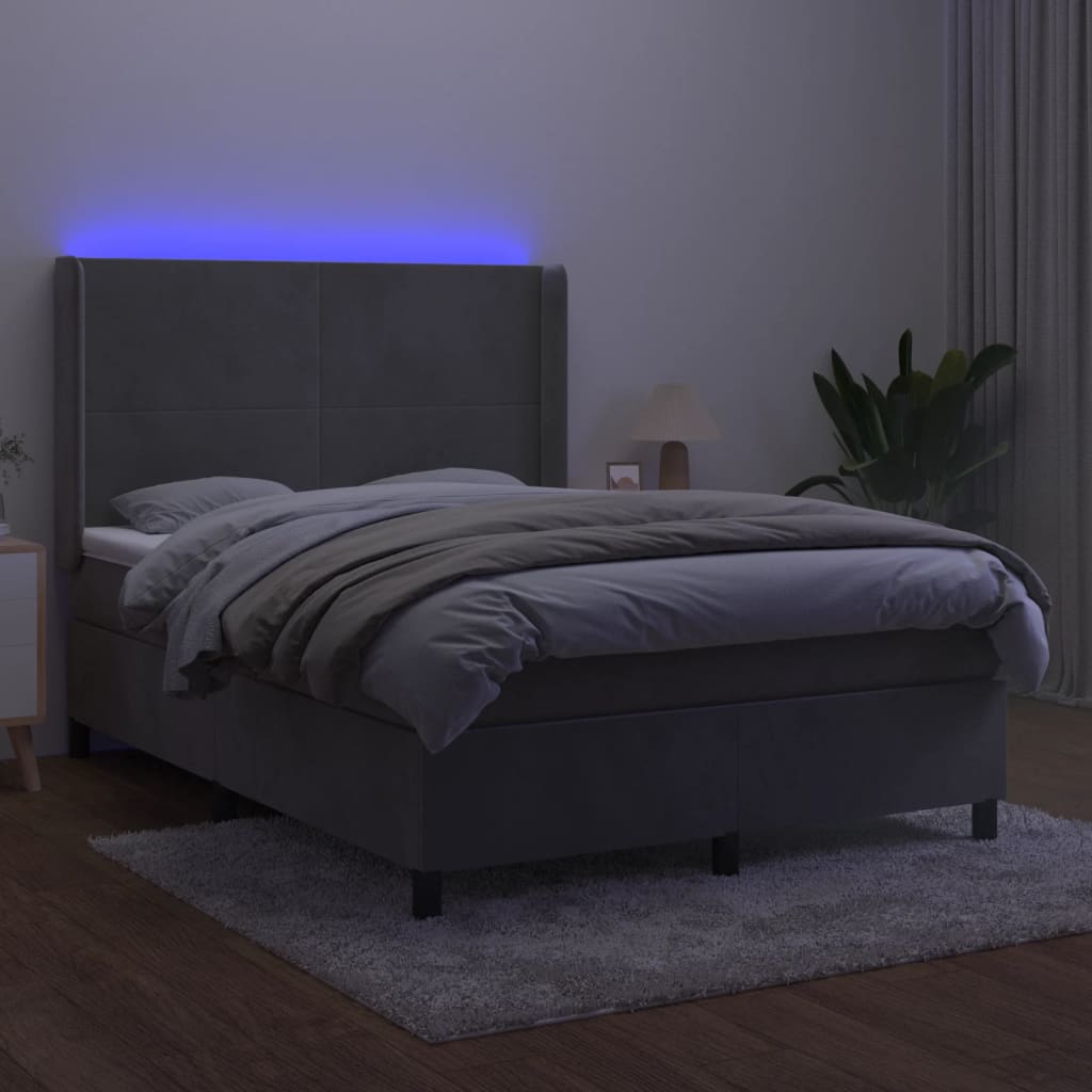 Κρεβάτι Boxspring με Στρώμα & LED Αν.Γκρι 140x200 εκ. Βελούδινο
