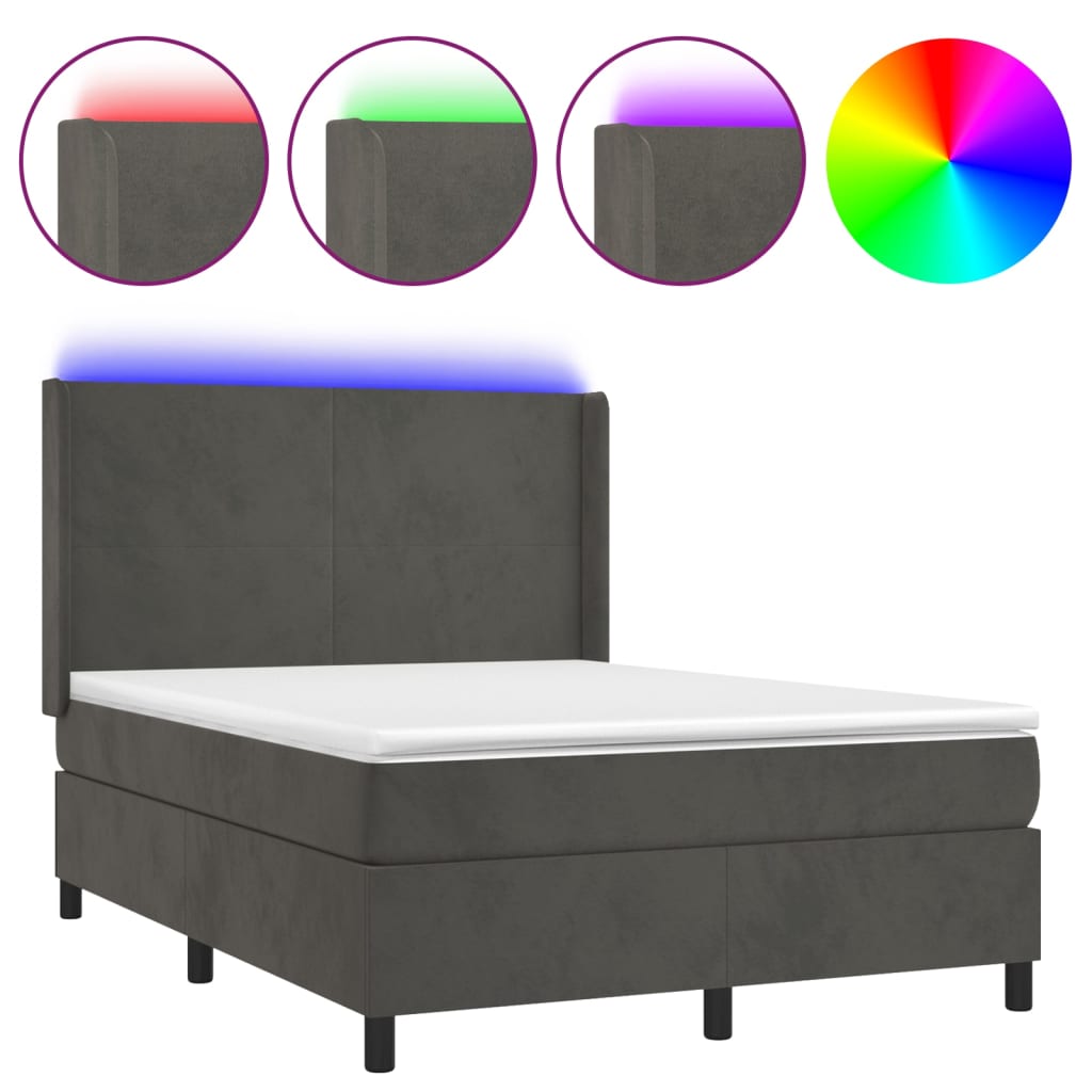 Κρεβάτι Boxspring με Στρώμα & LED Σκ. Γκρι 140x200εκ. Βελούδινο - Pakobazaar