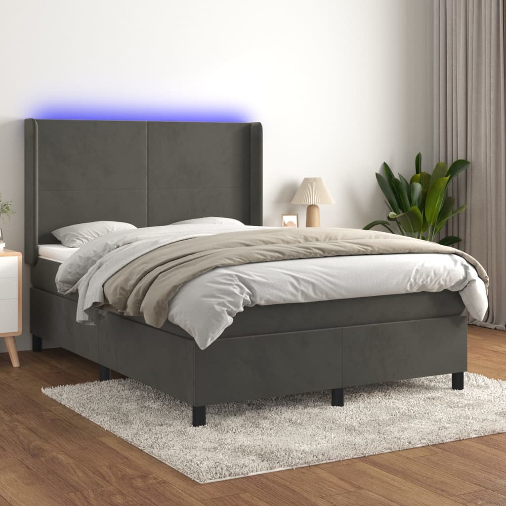 Κρεβάτι Boxspring με Στρώμα & LED Σκ. Γκρι 140x200εκ. Βελούδινο - Pakobazaar