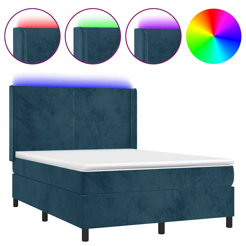 Κρεβάτι Boxspring με Στρώμα & LED Σκ. Μπλε 140x200εκ. Βελούδινο - Pakobazaar