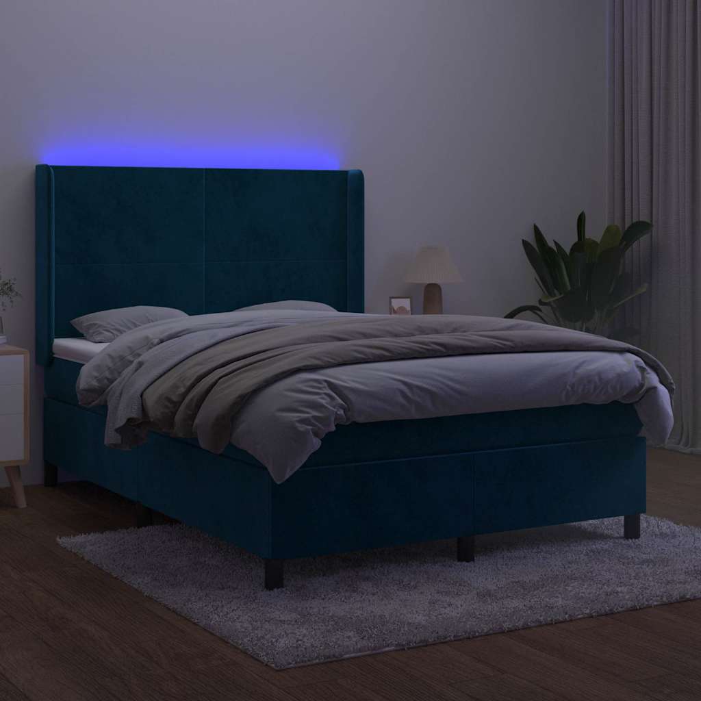 Κρεβάτι Boxspring με Στρώμα & LED Σκ. Μπλε 140x200εκ. Βελούδινο - Pakobazaar