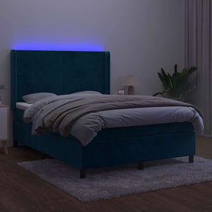 Κρεβάτι Boxspring με Στρώμα & LED Σκ. Μπλε 140x200εκ. Βελούδινο - Pakobazaar
