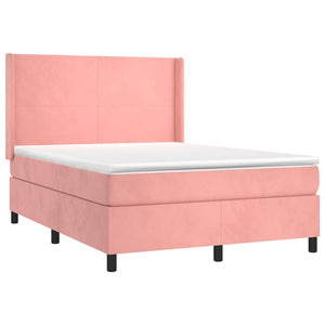 Κρεβάτι Boxspring με Στρώμα & LED Ροζ 140x200 εκ. Βελούδινο