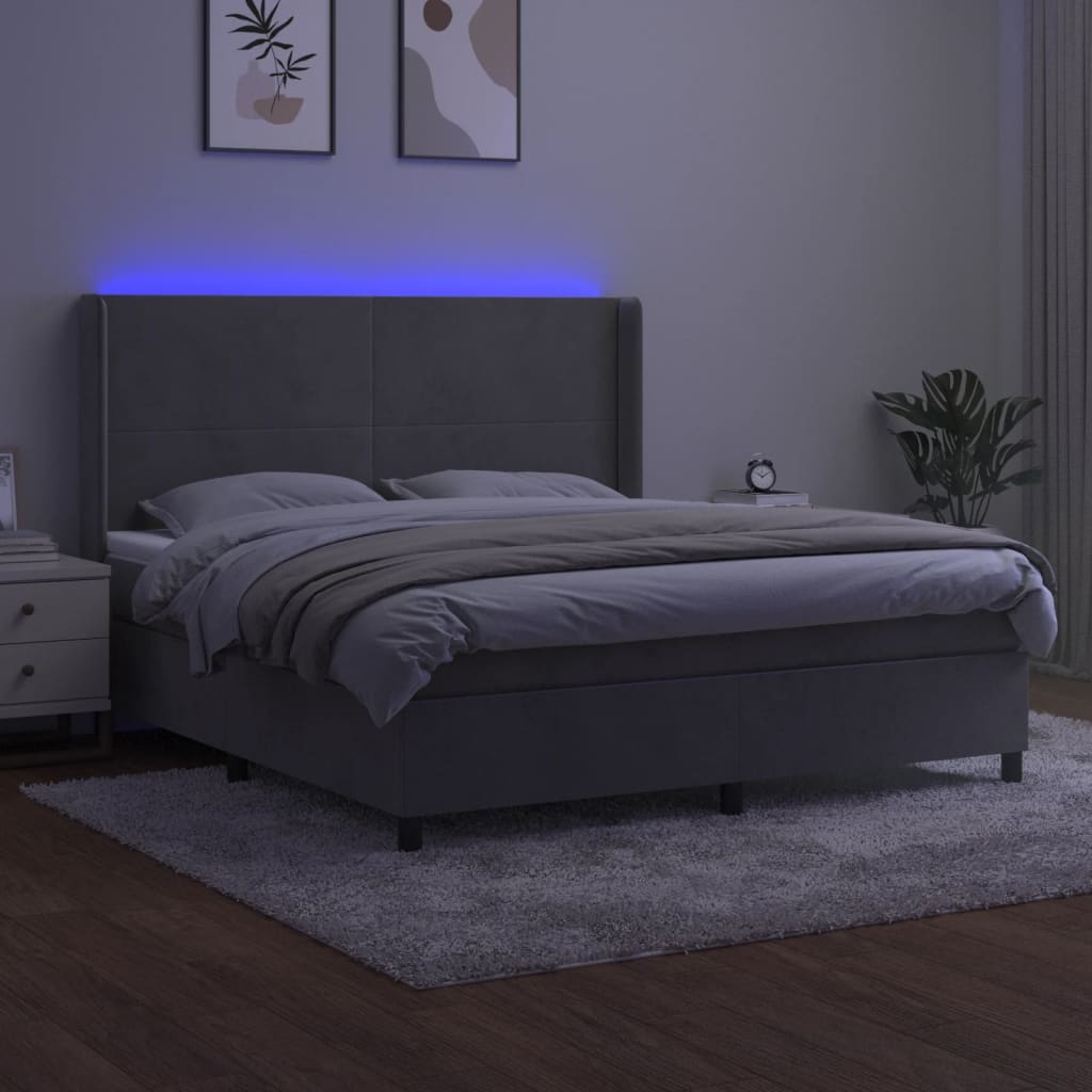 Κρεβάτι Boxspring με Στρώμα & LED Αν.Γκρι 160x200 εκ. Βελούδινο - Pakobazaar