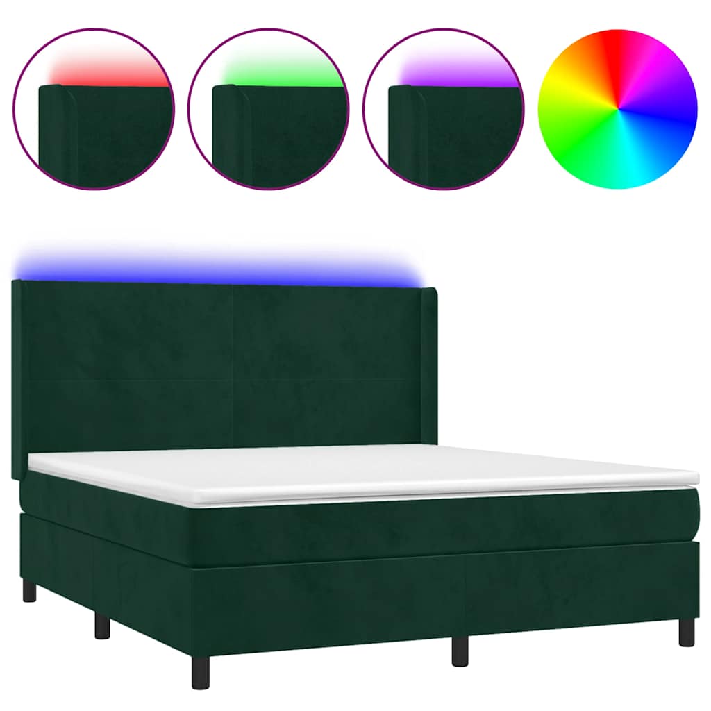Κρεβάτι Boxspring με Στρώμα & LED Σκ. Πράσινο 160x200εκ Βελούδο - Pakobazaar
