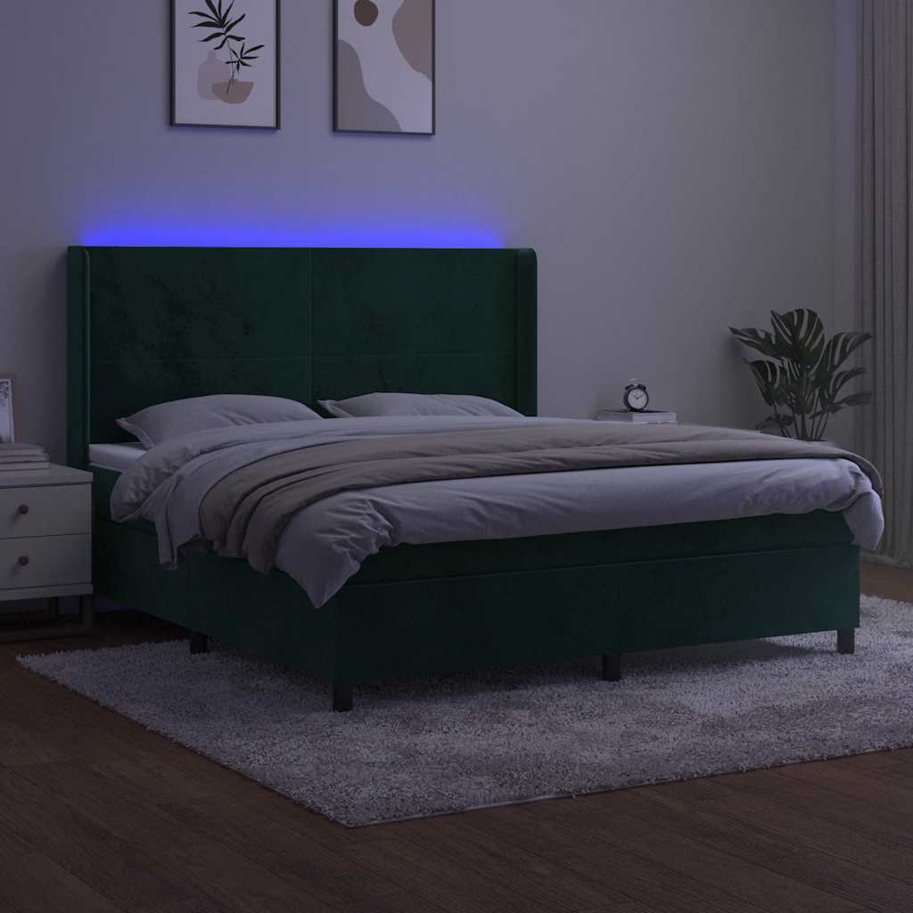 Κρεβάτι Boxspring με Στρώμα & LED Σκ. Πράσινο 160x200εκ Βελούδο - Pakobazaar