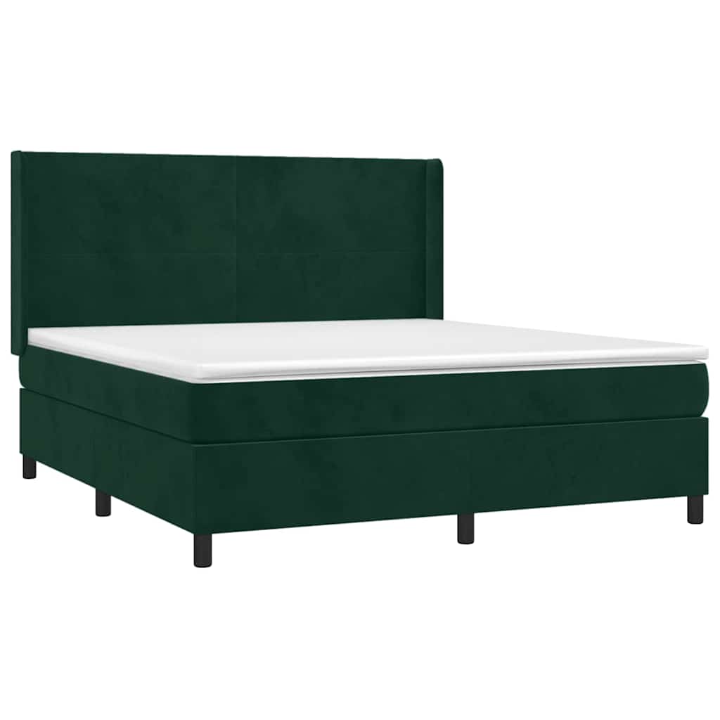 Κρεβάτι Boxspring με Στρώμα & LED Σκ. Πράσινο 160x200εκ Βελούδο - Pakobazaar