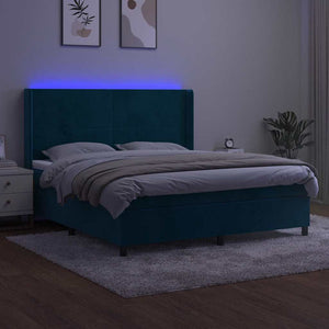 Κρεβάτι Boxspring με Στρώμα & LED Σκ. Μπλε 160x200εκ. Βελούδινο - Pakobazaar
