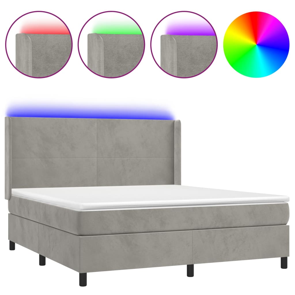 Κρεβάτι Boxspring με Στρώμα & LED Αν.Γκρι 180x200 εκ. Βελούδινο - Pakobazaar