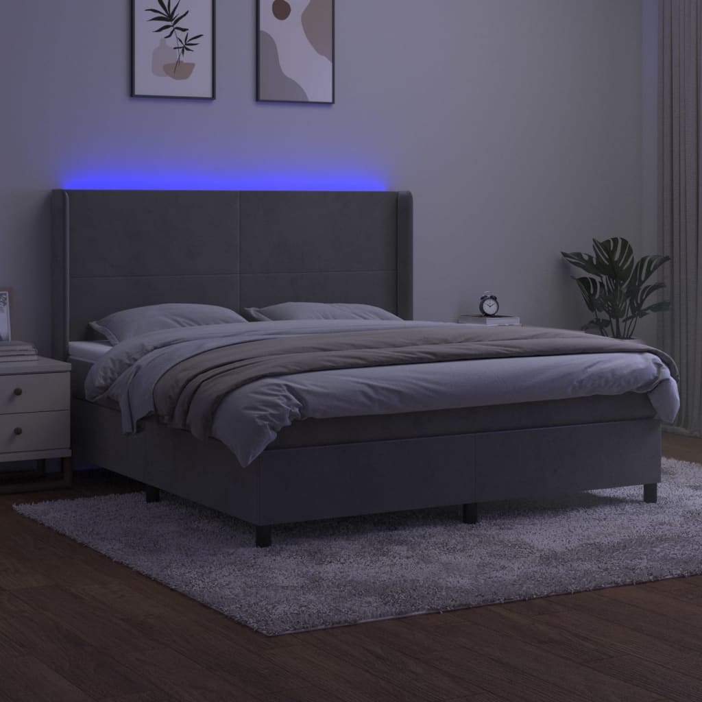 Κρεβάτι Boxspring με Στρώμα & LED Αν.Γκρι 180x200 εκ. Βελούδινο - Pakobazaar