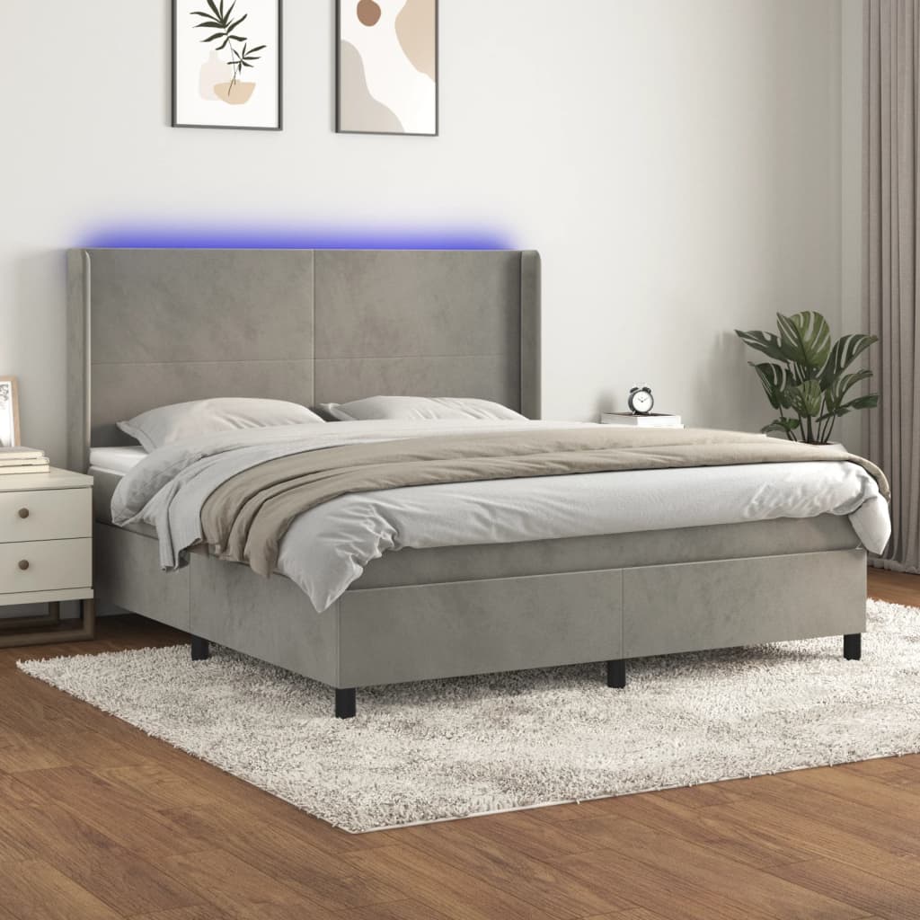 Κρεβάτι Boxspring με Στρώμα & LED Αν.Γκρι 180x200 εκ. Βελούδινο - Pakobazaar