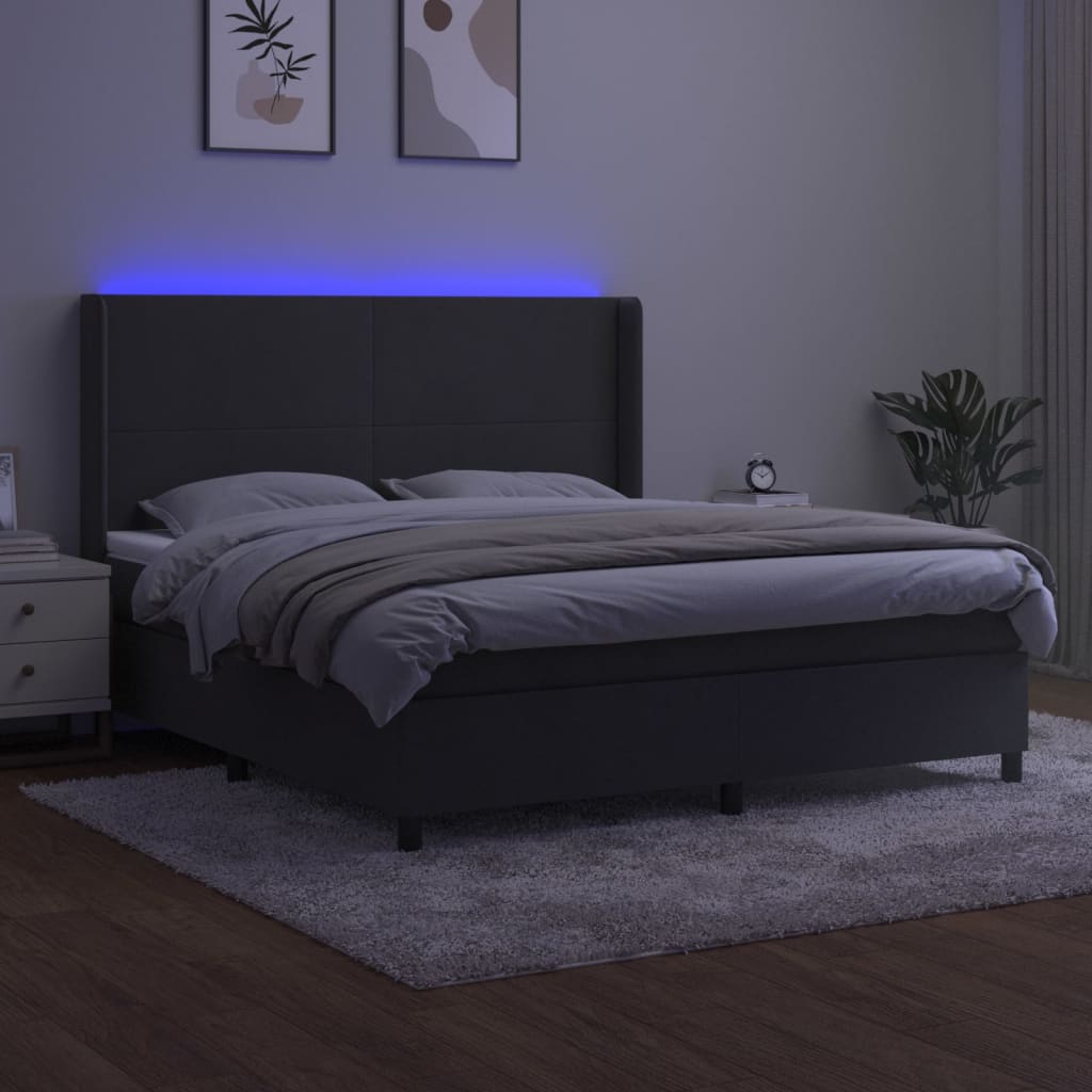 Κρεβάτι Boxspring με Στρώμα & LED Σκ. Γκρι 180x200εκ. Βελούδινο