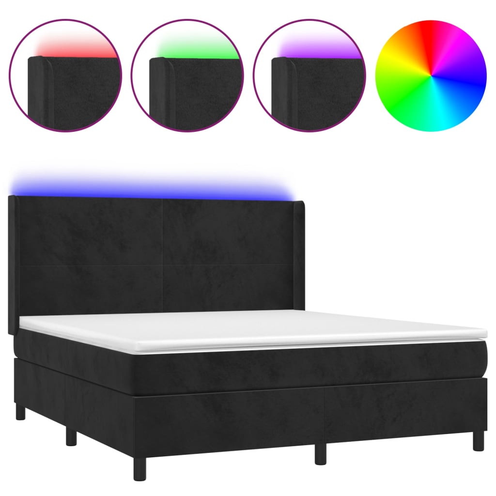Κρεβάτι Boxspring με Στρώμα & LED Μαύρο 180x200 εκ. Βελούδινο