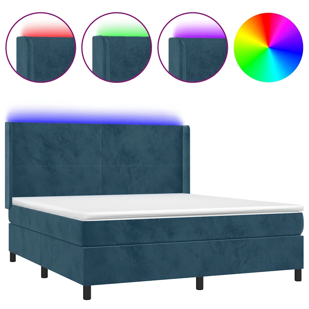 Κρεβάτι Boxspring με Στρώμα & LED Σκ. Μπλε 180x200εκ. Βελούδινο - Pakobazaar