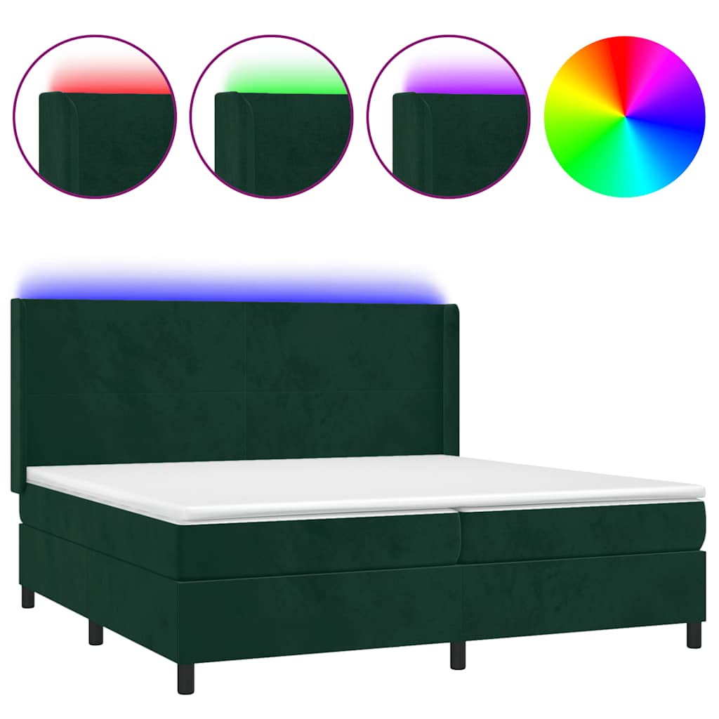 Κρεβάτι Boxspring με Στρώμα & LED Σκ. Πράσινο 200x200εκ Βελούδο - Pakobazaar