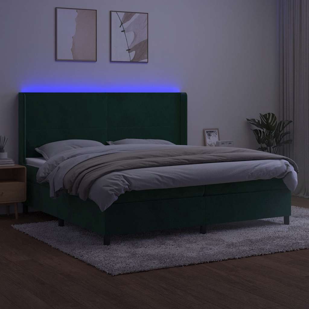 Κρεβάτι Boxspring με Στρώμα & LED Σκ. Πράσινο 200x200εκ Βελούδο - Pakobazaar