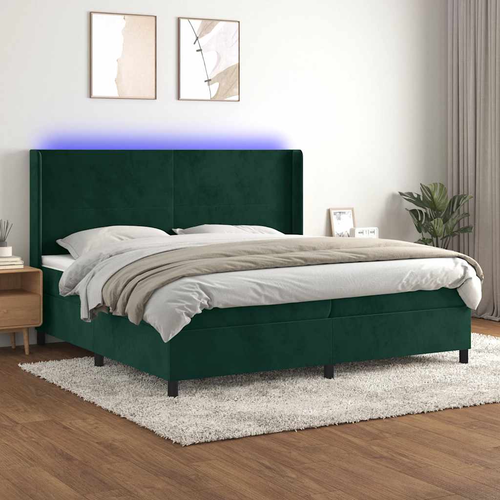 Κρεβάτι Boxspring με Στρώμα & LED Σκ. Πράσινο 200x200εκ Βελούδο - Pakobazaar