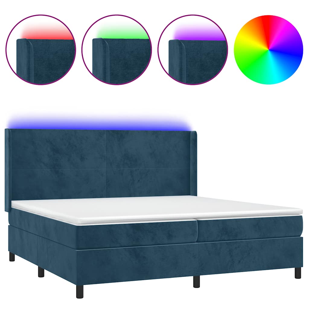 Κρεβάτι Boxspring με Στρώμα & LED Σκ. Μπλε 200x200εκ. Βελούδινο - Pakobazaar
