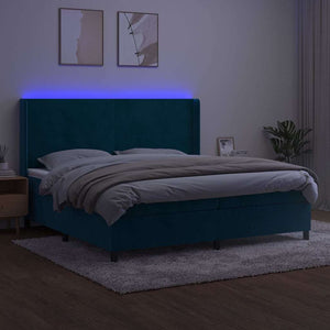 Κρεβάτι Boxspring με Στρώμα & LED Σκ. Μπλε 200x200εκ. Βελούδινο - Pakobazaar