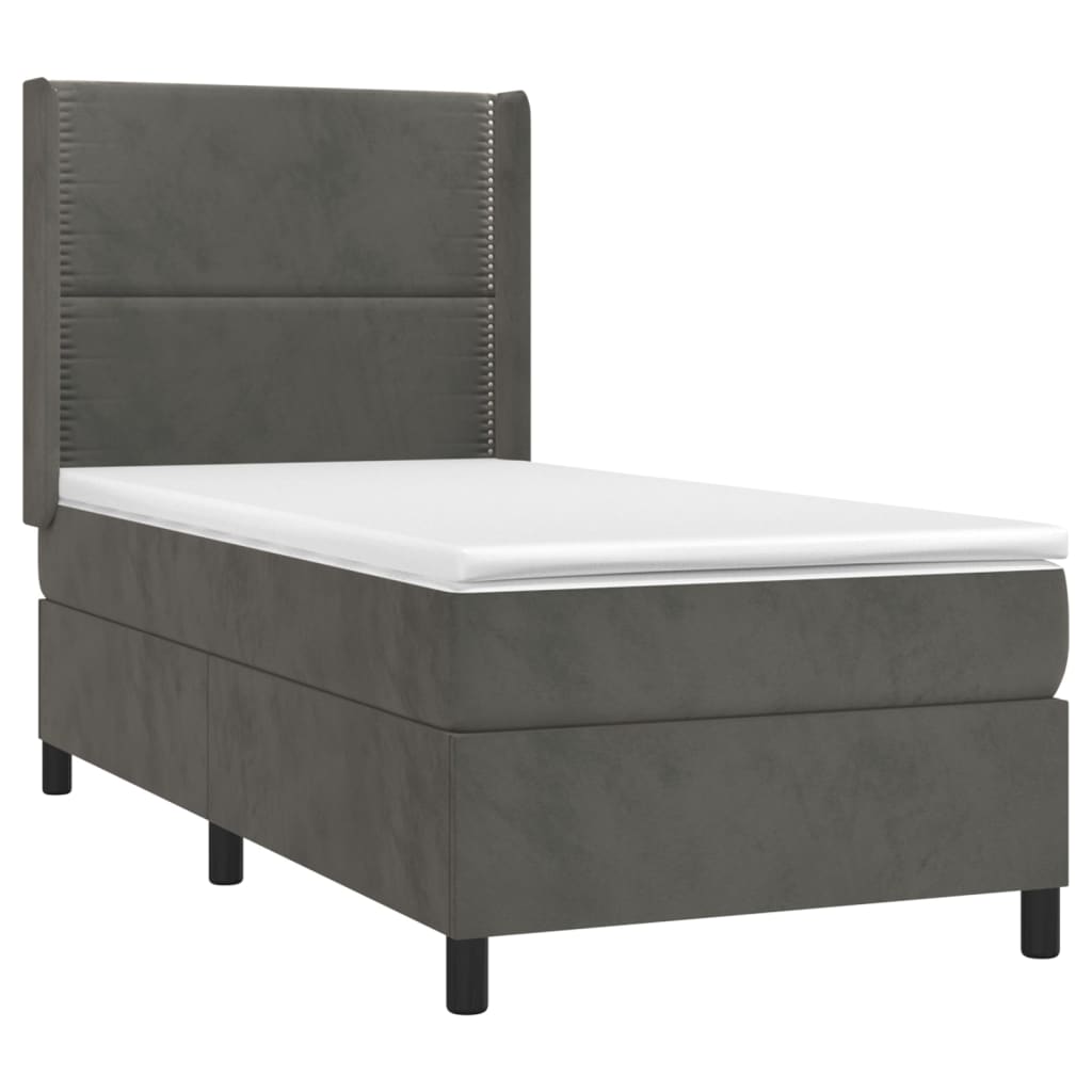Κρεβάτι Boxspring με Στρώμα & LED Σκ. Γκρι 80x200 εκ. Βελούδινο
