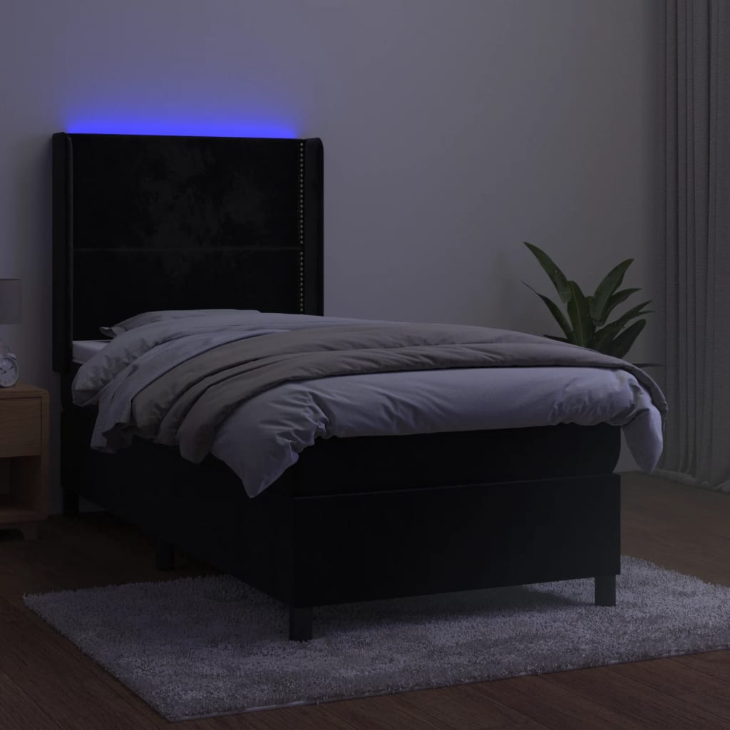 Κρεβάτι Boxspring με Στρώμα & LED Μαύρο 80x200 εκ. Βελούδινο