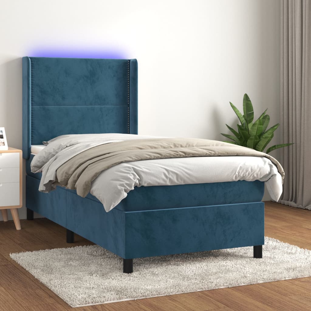 Κρεβάτι Boxspring με Στρώμα & LED Σκ. Μπλε 80x200 εκ. Βελούδινο - Pakobazaar