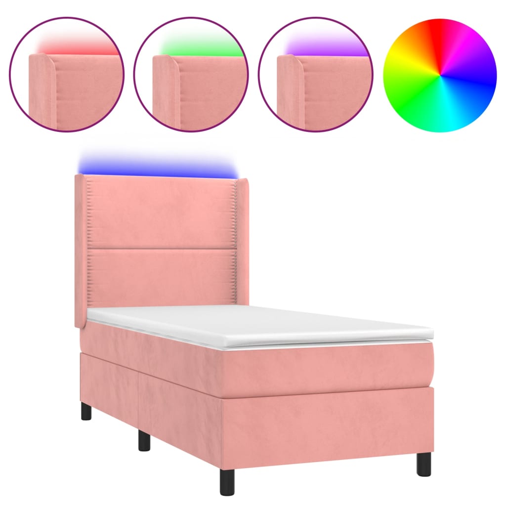 Κρεβάτι Boxspring με Στρώμα & LED Ροζ 80 x 200 εκ. Βελούδινο