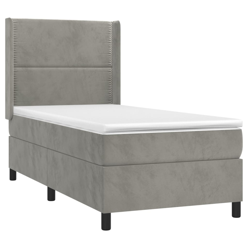 Κρεβάτι Boxspring με Στρώμα & LED Αν.Γκρι 90x190 εκ. Βελούδινο