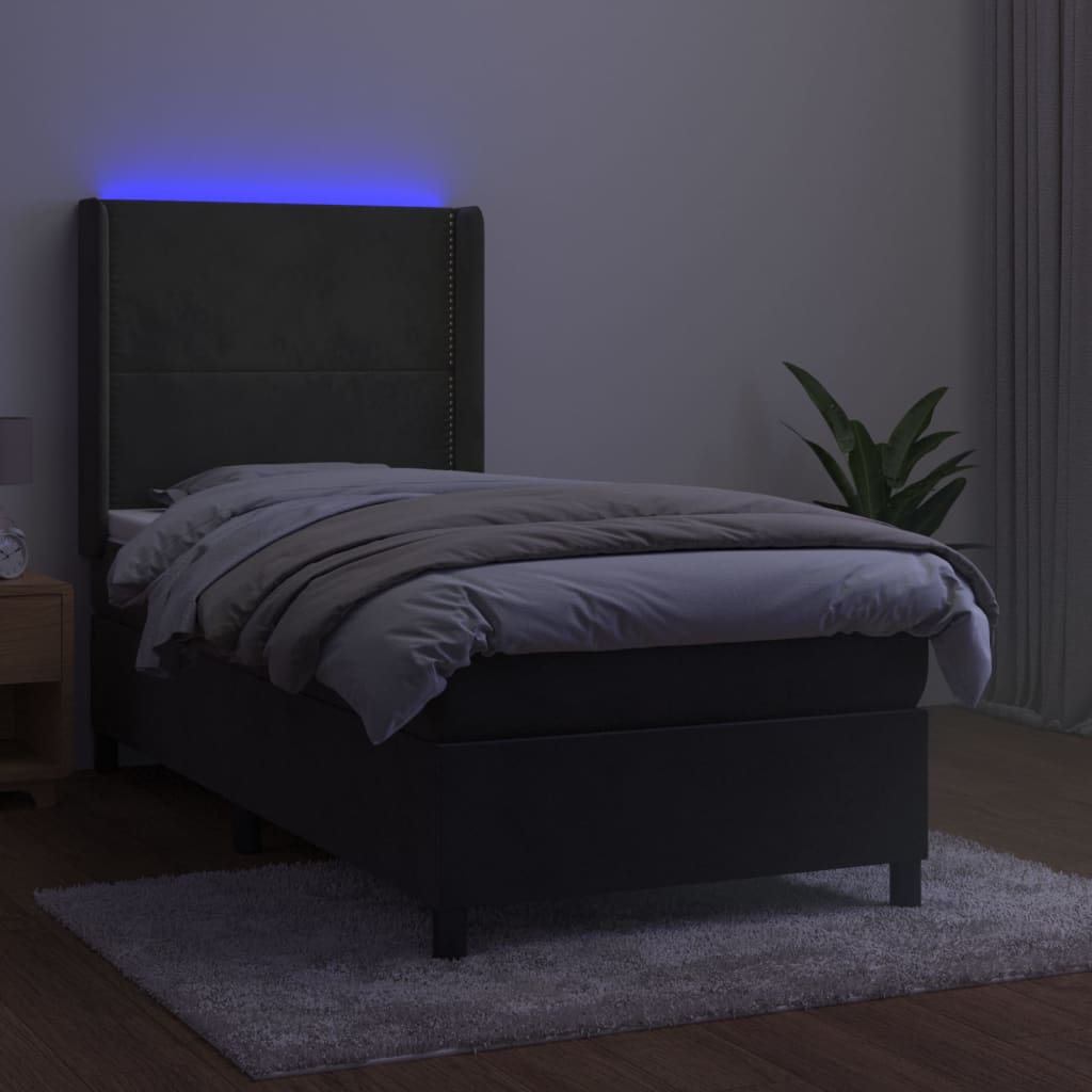 Κρεβάτι Boxspring με Στρώμα & LED Σκ. Γκρι 90x190 εκ. Βελούδινο