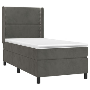 Κρεβάτι Boxspring με Στρώμα & LED Σκ. Γκρι 90x190 εκ. Βελούδινο