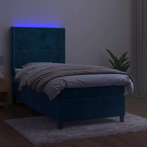 Κρεβάτι Boxspring με Στρώμα & LED Σκ. Μπλε 90x190 εκ. Βελούδινο - Pakobazaar