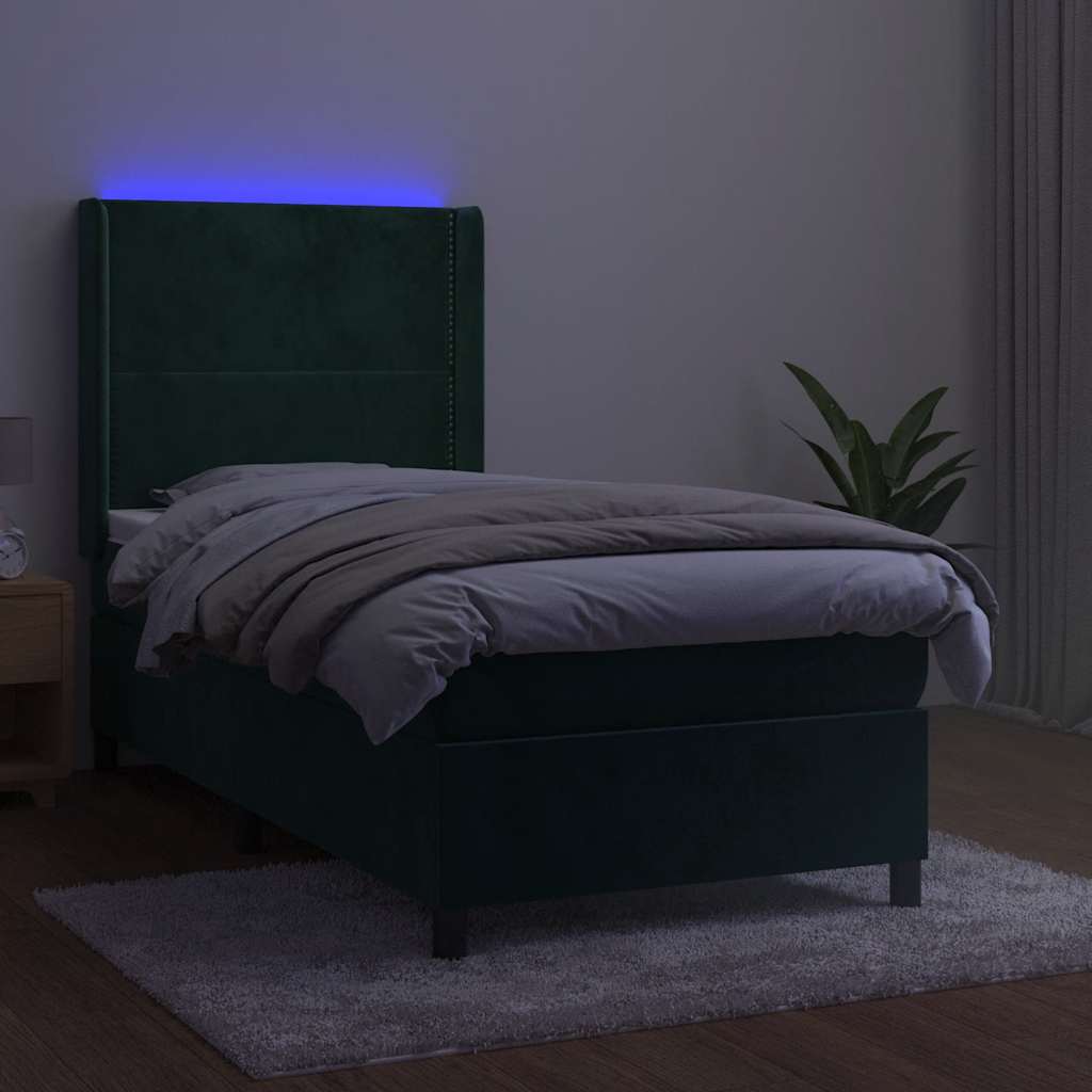 Κρεβάτι Boxspring με Στρώμα & LED Σκ. Πράσινο 90x200 εκ Βελούδο - Pakobazaar