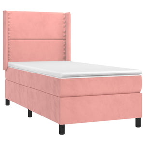 Κρεβάτι Boxspring με Στρώμα & LED Ροζ 90x200 εκ. Βελούδινο