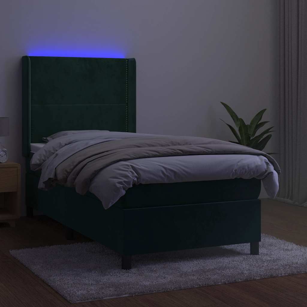 Κρεβάτι Boxspring με Στρώμα & LED Σκ. Πράσινο 100x200εκ Βελούδο - Pakobazaar