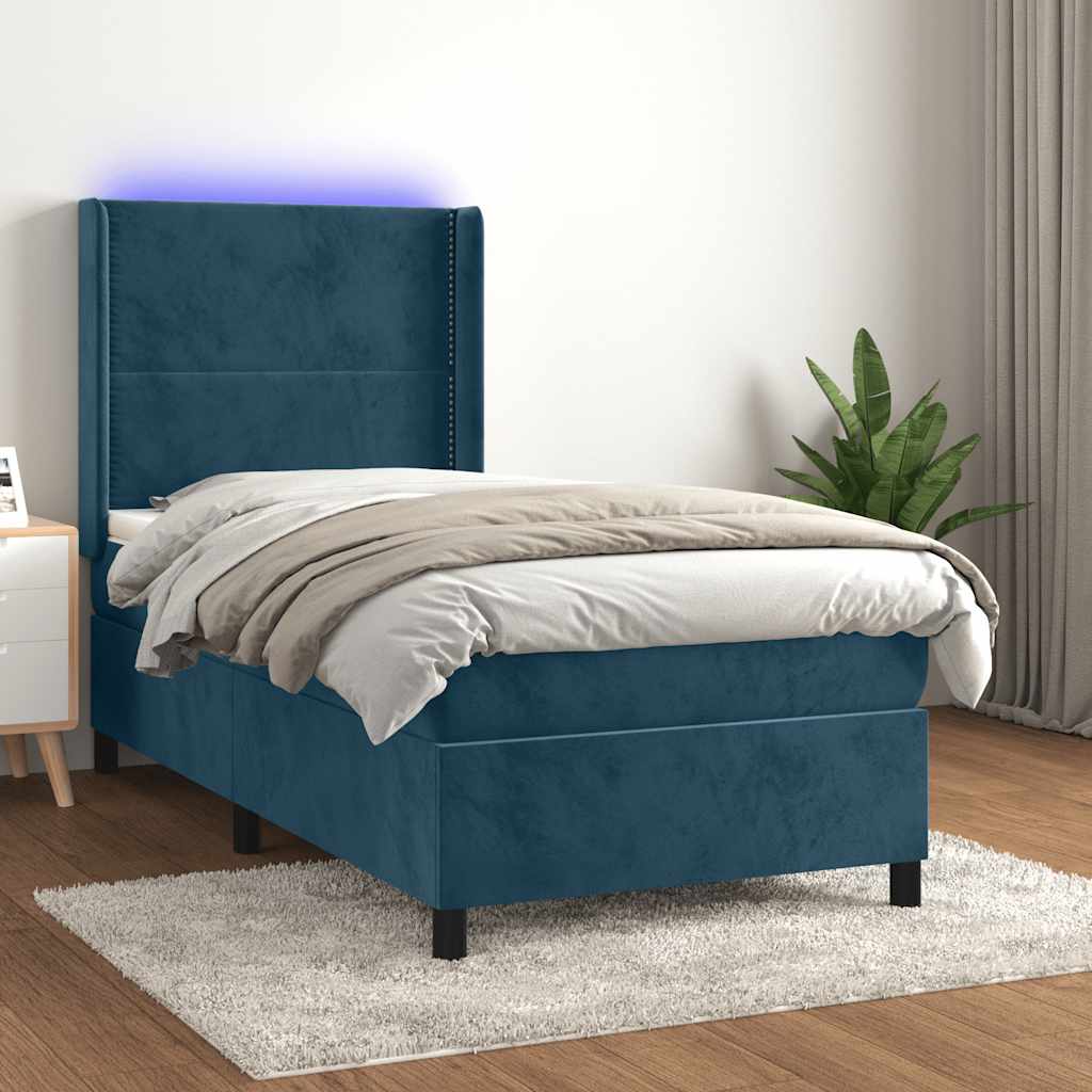 Κρεβάτι Boxspring με Στρώμα & LED Σκ. Μπλε 100x200εκ. Βελούδινο - Pakobazaar
