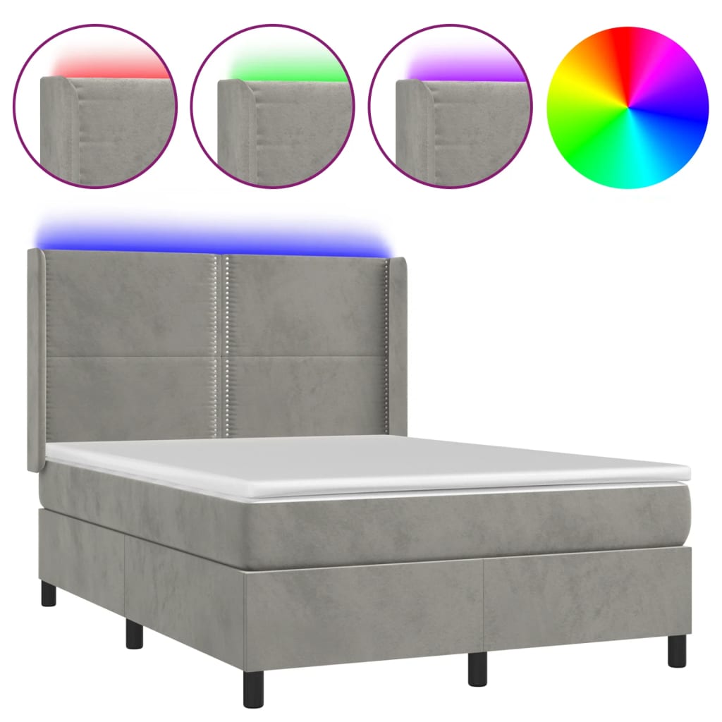 Κρεβάτι Boxspring με Στρώμα&LED Αν. Γκρι 140x190 εκ. Βελούδινο
