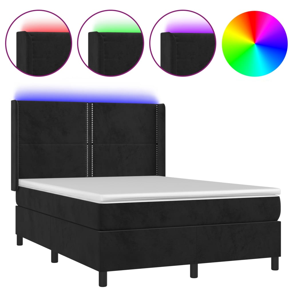 Κρεβάτι Boxspring με Στρώμα & LED Μαύρο 140x190 εκ. Βελούδινο