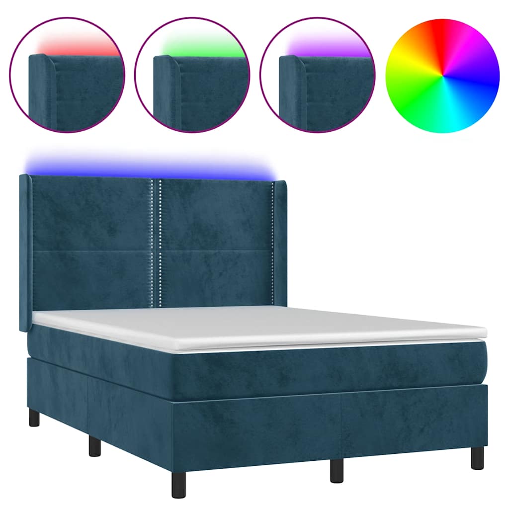 Κρεβάτι Boxspring με Στρώμα & LED Σκ. Μπλε 140x190εκ. Βελούδινο