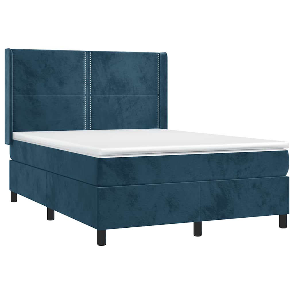 Κρεβάτι Boxspring με Στρώμα & LED Σκ. Μπλε 140x190εκ. Βελούδινο