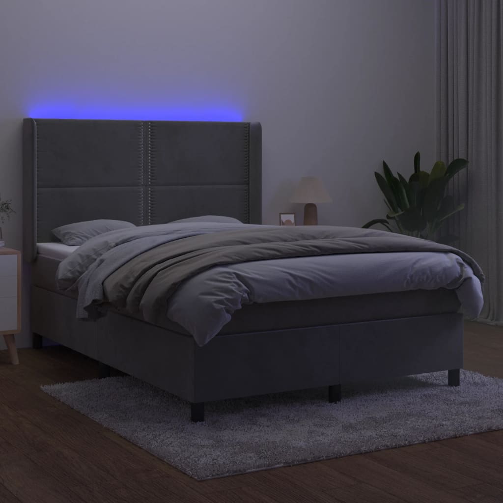 Κρεβάτι Boxspring με Στρώμα & LED Αν.Γκρι 140x200 εκ. Βελούδινο