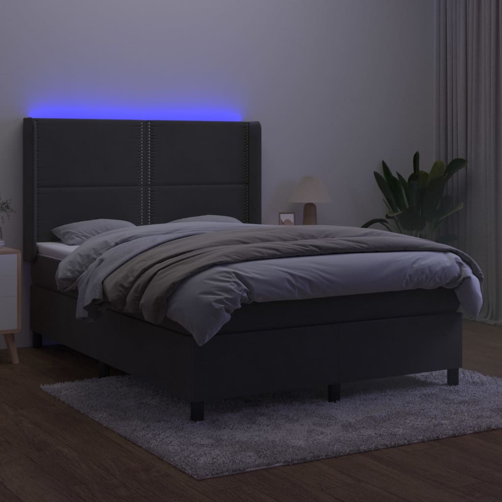 Κρεβάτι Boxspring με Στρώμα & LED Σκ. Γκρι 140x200εκ. Βελούδινο