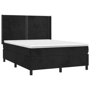 Κρεβάτι Boxspring με Στρώμα & LED Μαύρο 140x200 εκ. Βελούδινο - Pakobazaar