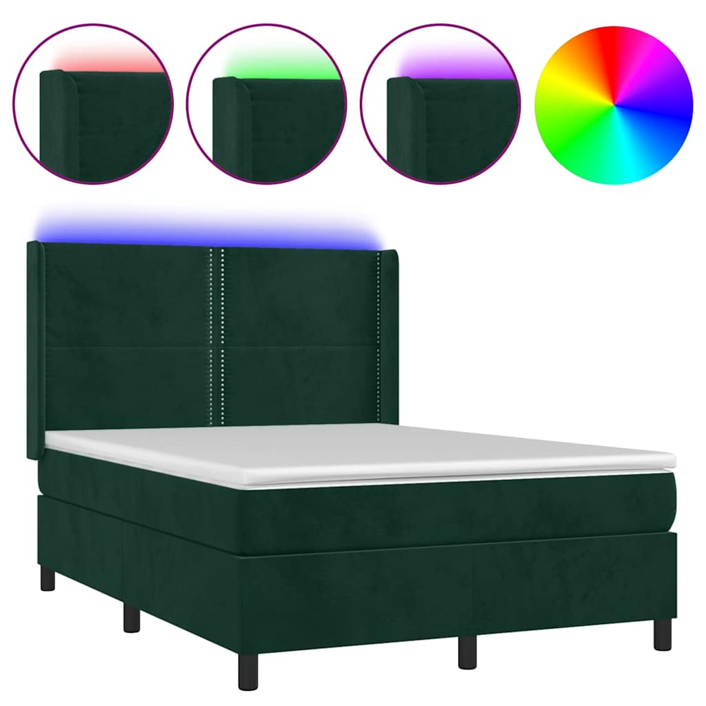 Κρεβάτι Boxspring με Στρώμα & LED Σκ. Πράσινο 140x200εκ Βελούδο