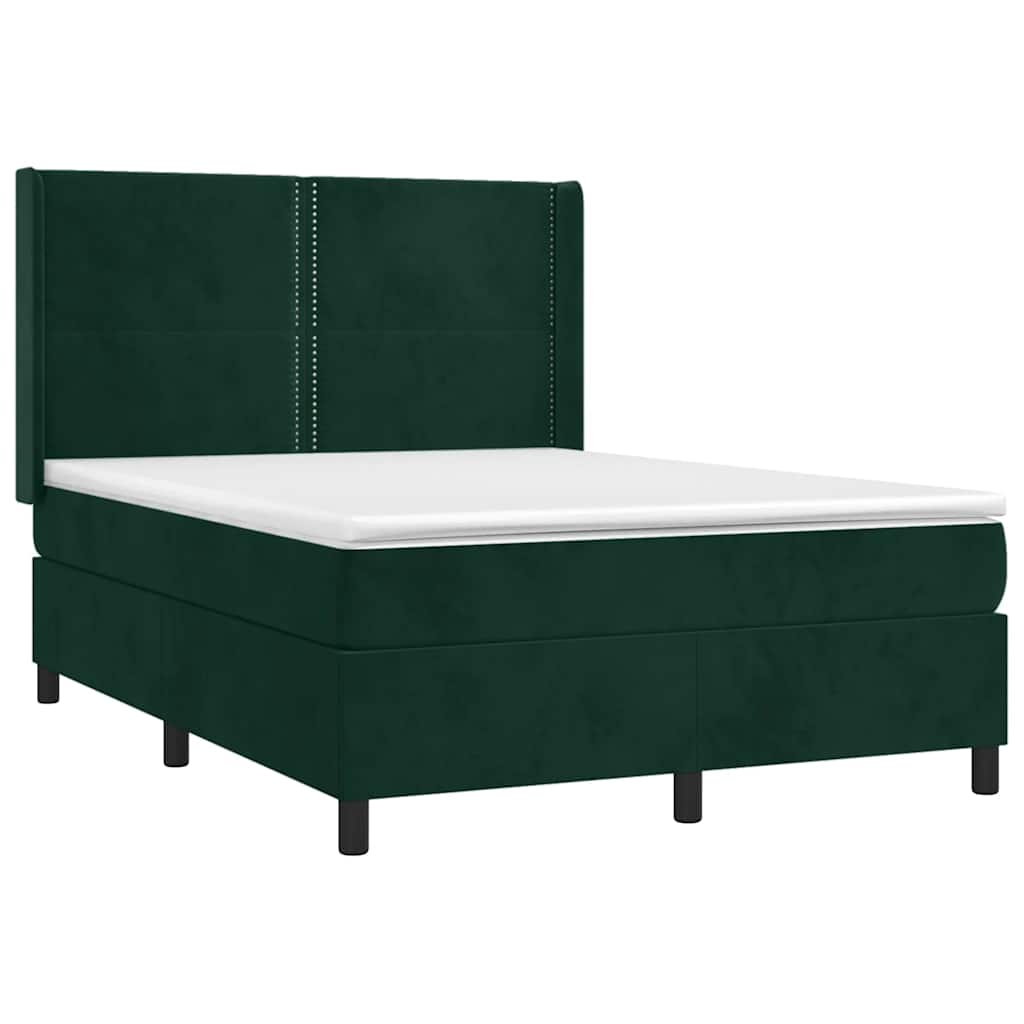 Κρεβάτι Boxspring με Στρώμα & LED Σκ. Πράσινο 140x200εκ Βελούδο